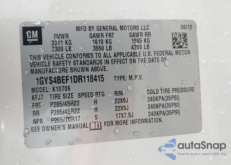 2013 Cadillac Escalade Luxury z USA, uszkodzony, nr VIN 1GYS4BEF1DR118415